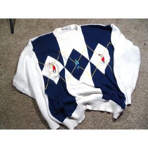 Vintage John Ashford Golf Sweater Men's XL Preppy Argyle Knit  Collegiate Style